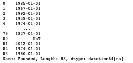 Attempt to convert Founded column to datetime.