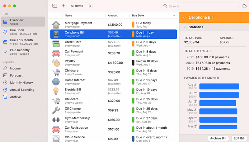 Chronicle app interface showcasing bill management features