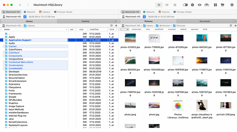 Commander One dual-panel file manager for macOS