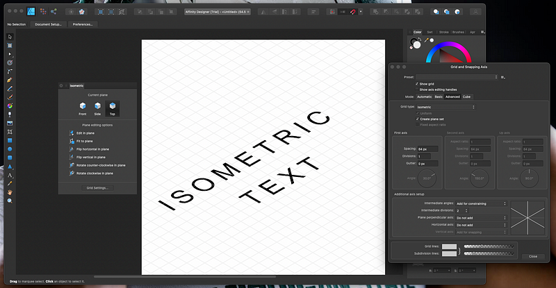 Affinity Designer’s isometric text tool