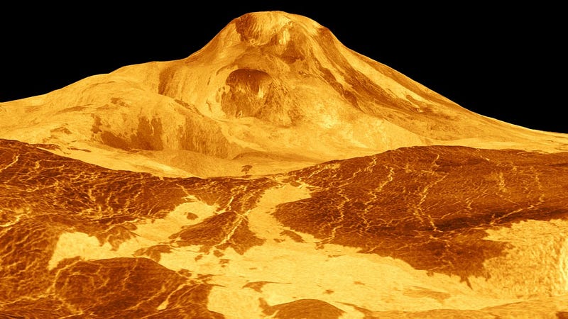 Computer-generated image of Sapas Mons on Venus