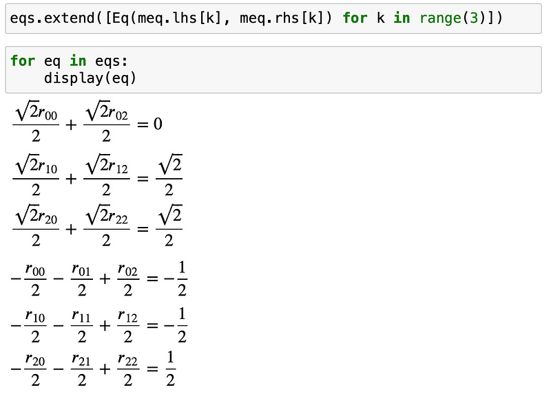 Expanded system of equations