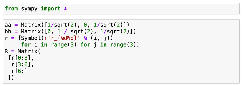 Definition of column vectors and matrix