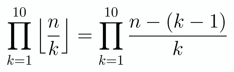 Reformulated equation in product notation