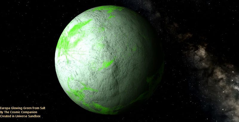 Artist's depiction of Europa's green glow