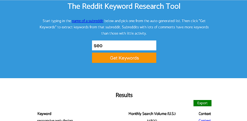 Keyworddit Interface for Keyword Extraction