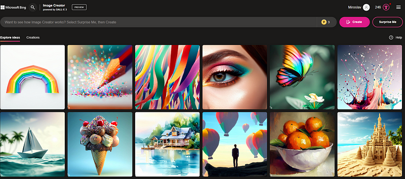 Screenshot of Bing's Image Creator tool