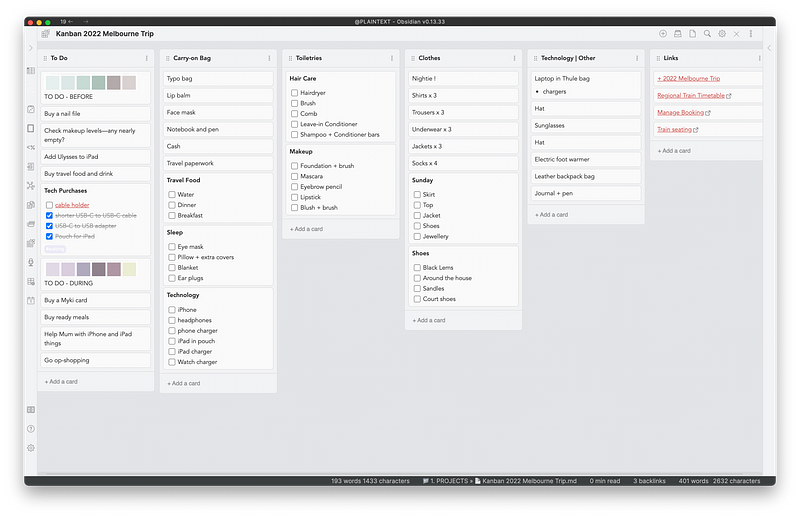 Visualization of project management in Obsidian