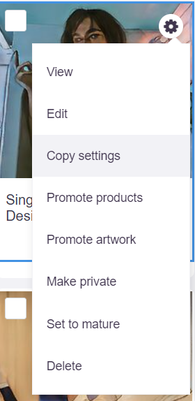 Copying settings link from your portfolio