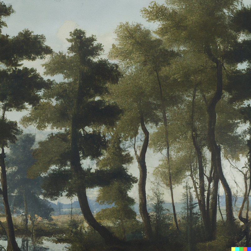 AI-generated forest artwork in Jan Vermeer style