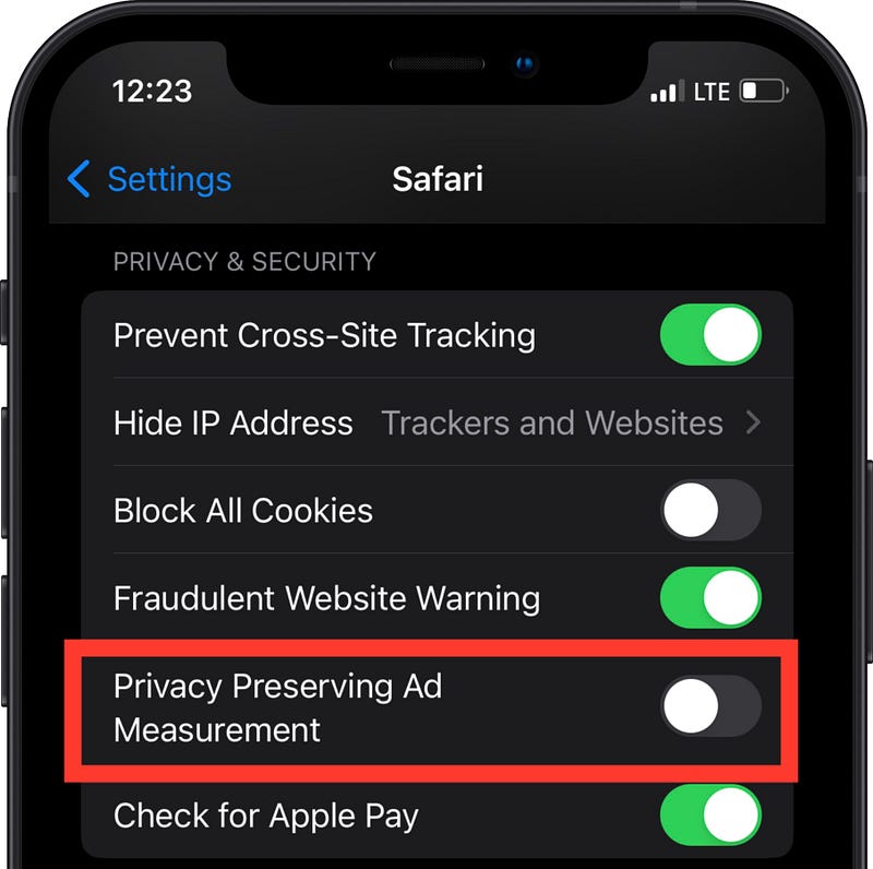 Privacy settings for ad measurement