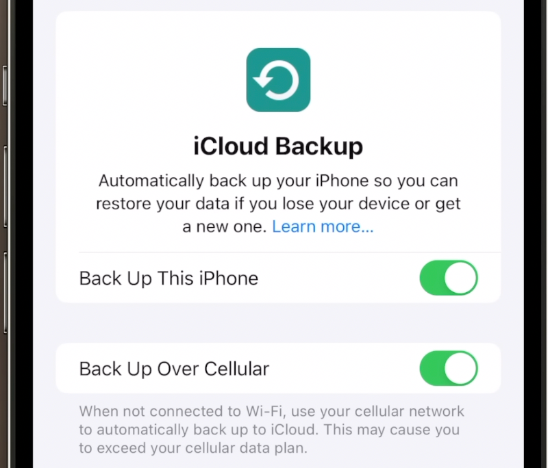 iCloud backup settings