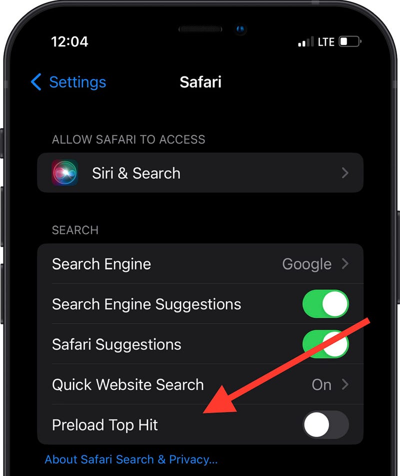 Safari preload settings