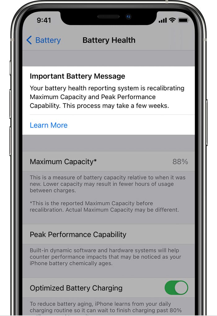 Battery health recalibration in iOS 14.5