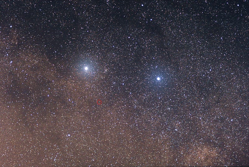 Alpha Centauri system with its three stars