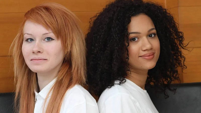 Mixed-race twin sisters