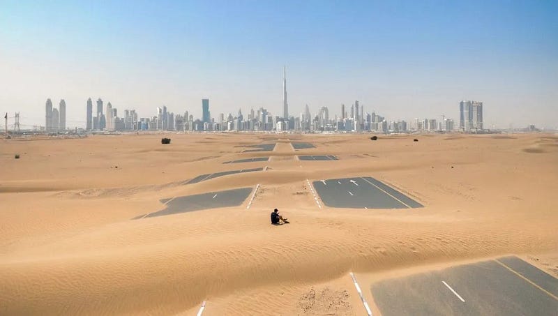 Dubai desert road after a sandstorm