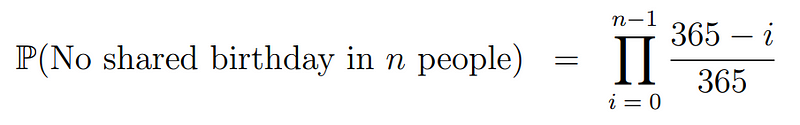 Birthday probability formula