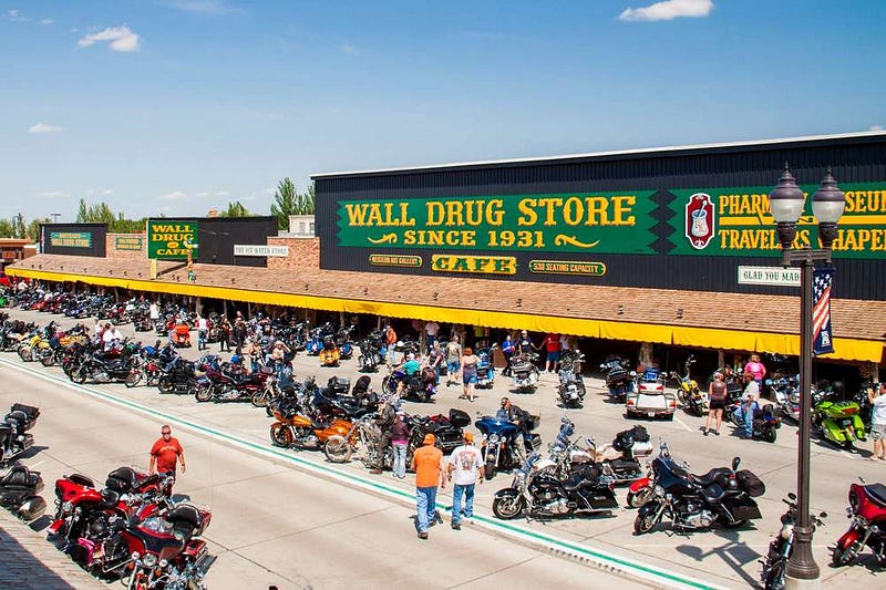 A bustling Wall Drug Store, a landmark in the Midwest